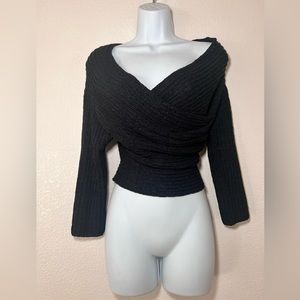 LINE DOT BLACK SEXY OFF THE SHOULDER SWEATER XS